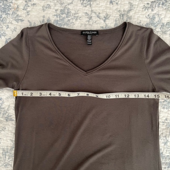 Eileen Fisher Petite 3/4 sleeve Heather Grey V-Neck Jersey Shift Dress, Size PP - Picture 3 of 7